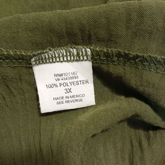 Cha Cha Vente Blouse Crochet Sleeve Detailing Elastic Hem Olive Green 3X Womens - Picture 6 of 9